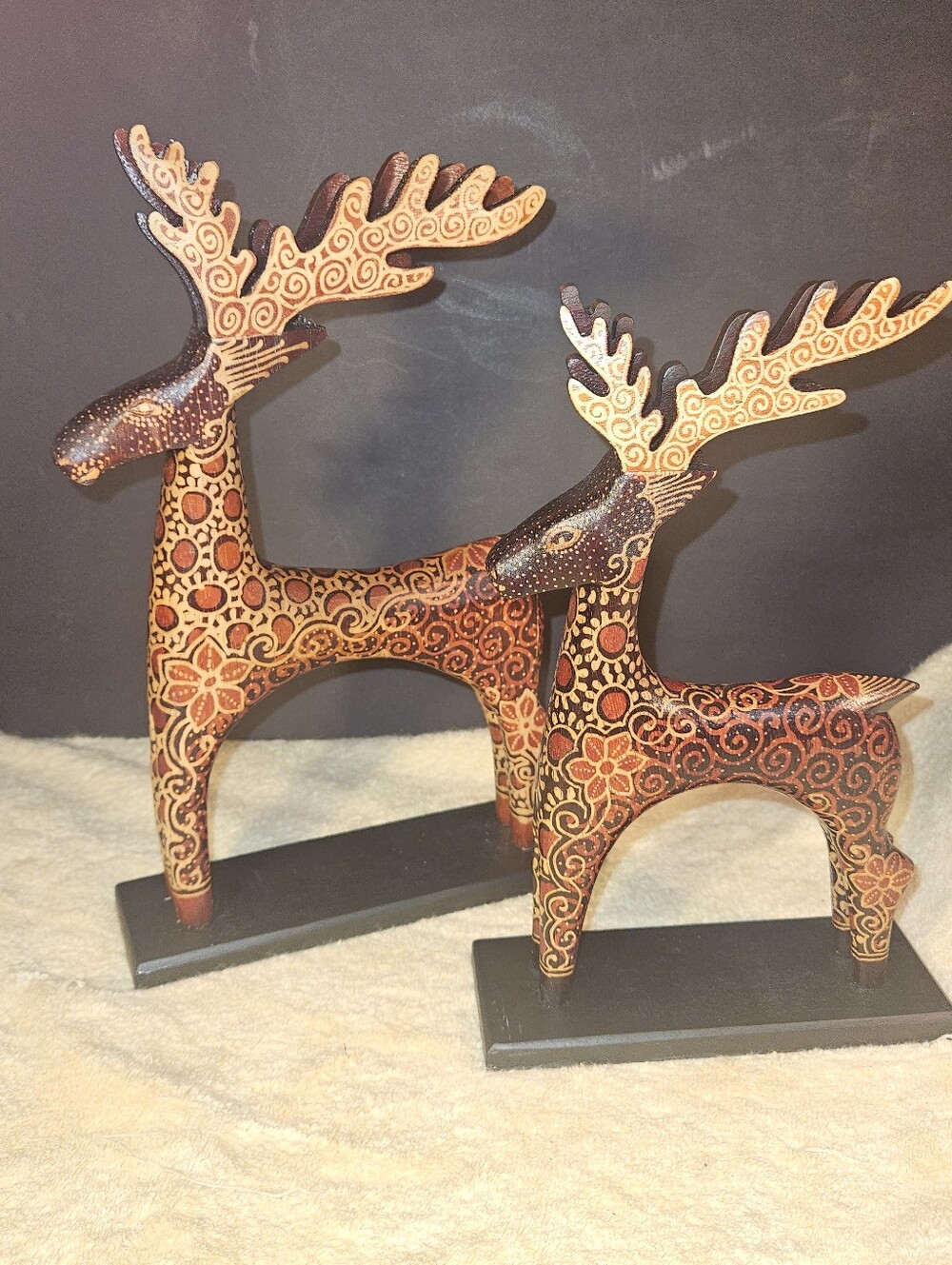 SERRV Hand Carved Batik Wood Reindeer Set of 2 Holiday Tabletop Decor